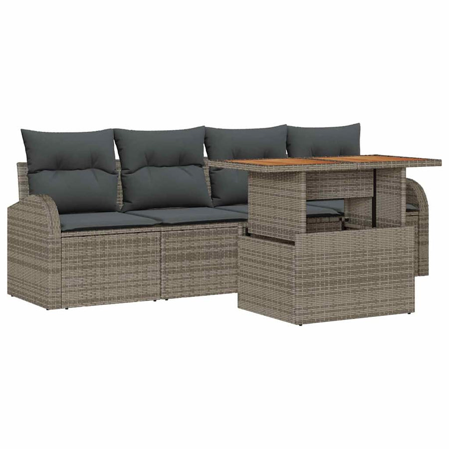 Tuin Sofa Set met opslag 5 pcs Grijs Poly riet