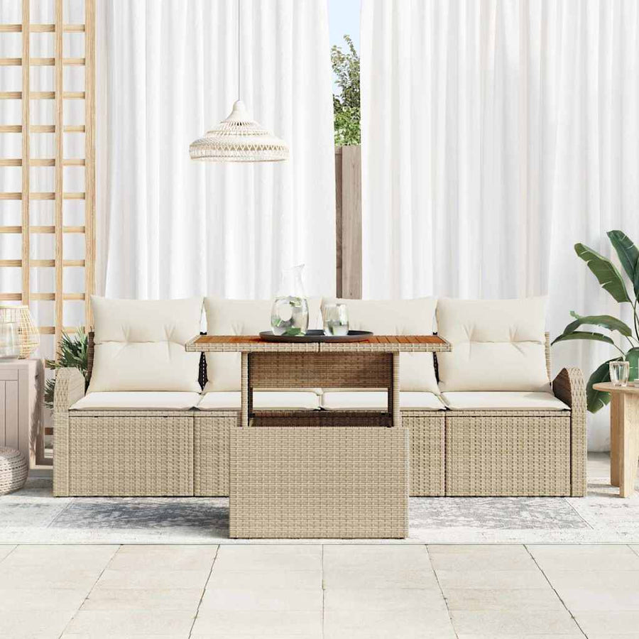 Tuin Sofa Set met opslag 5 pcs Beige Poly riet
