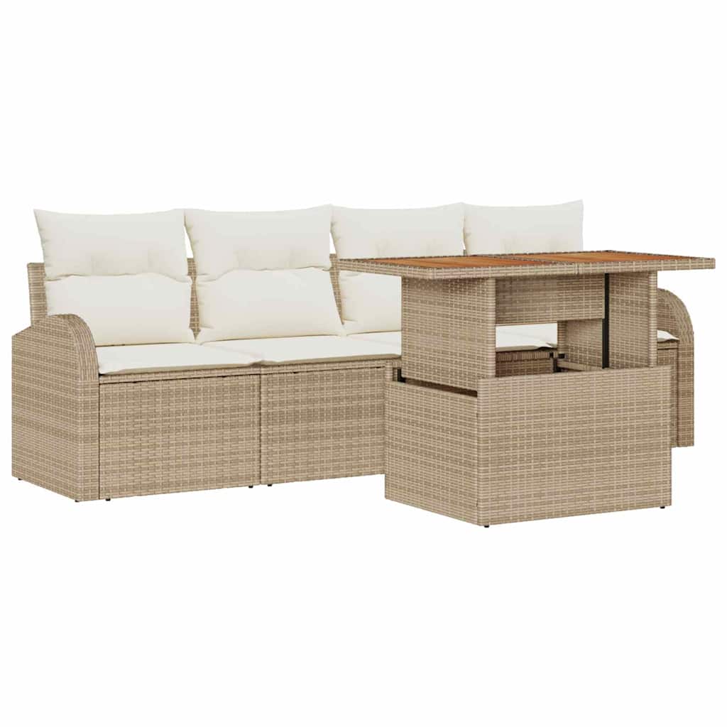 Tuin Sofa Set met opslag 5 pcs Beige Poly riet