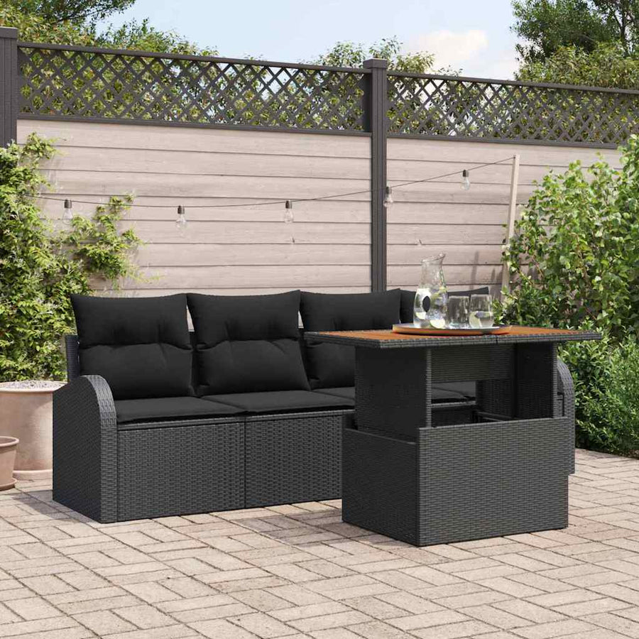 Tuin Sofa Set met opslag 5 pcs Zwart Poly riet