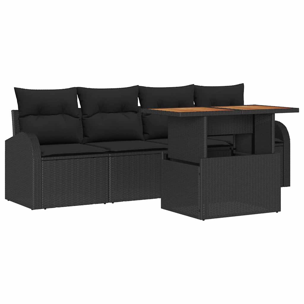 Tuin Sofa Set met opslag 5 pcs Zwart Poly riet