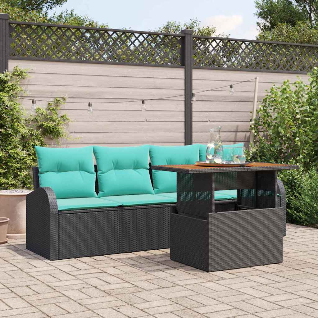 Tuin Sofa Set met opslag 5 pcs Zwart Poly riet