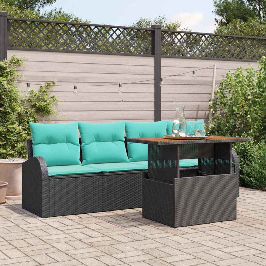 Tuin Sofa Set met opslag 5 pcs Zwart Poly riet