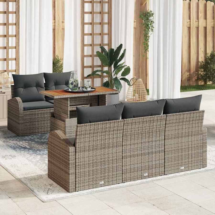 Tuin Sofa Set met opslag 6 pcs Grijs Poly riet
