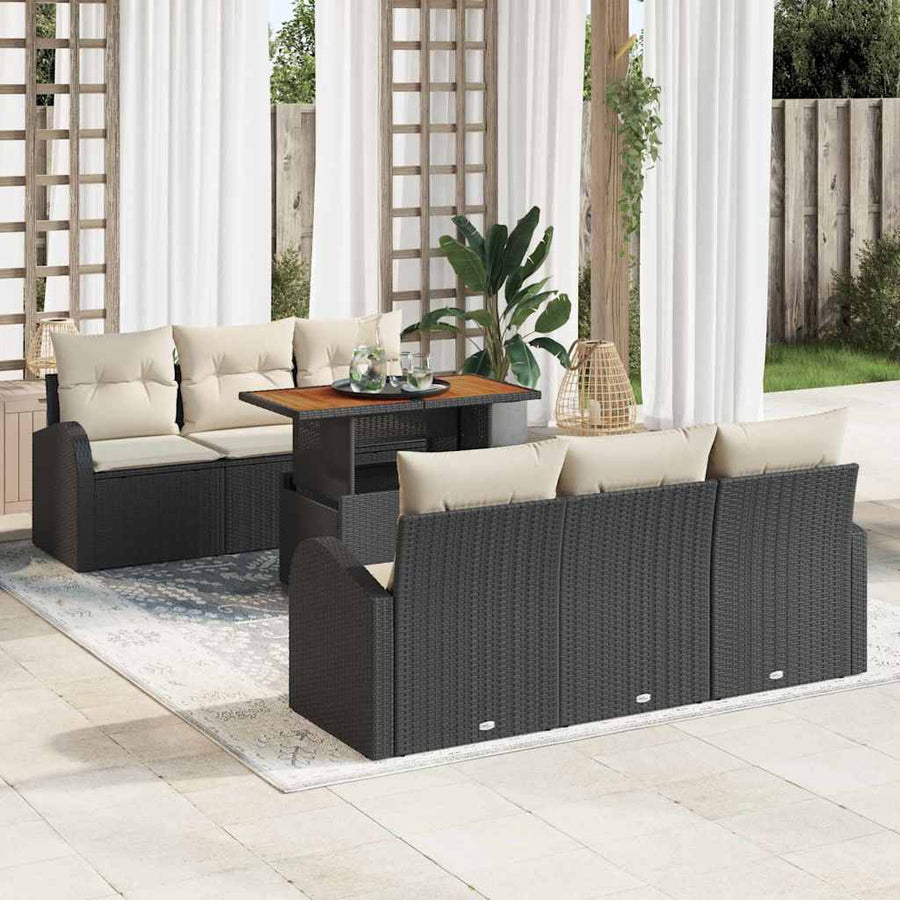 Tuin Sofa Set met opslag 7 pcs Zwart Poly riet