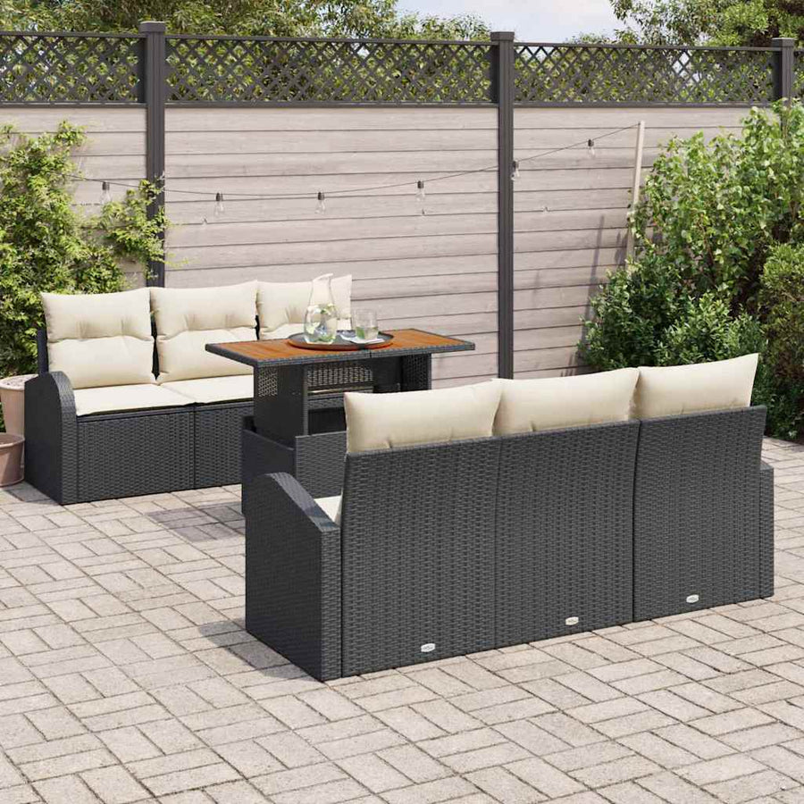 Tuin Sofa Set met opslag 7 pcs Zwart Poly riet