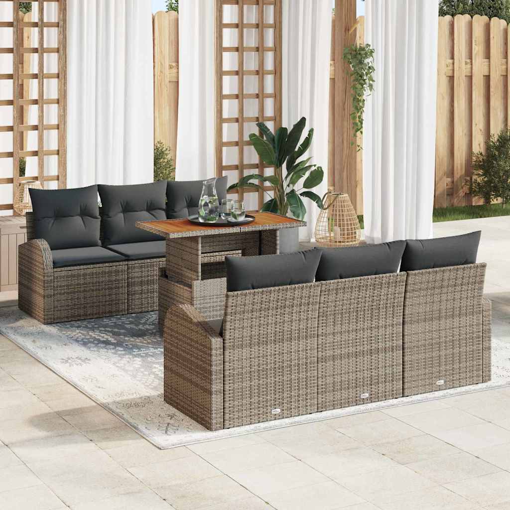 Tuin Sofa Set met opslag 7 pcs Grijs Poly riet