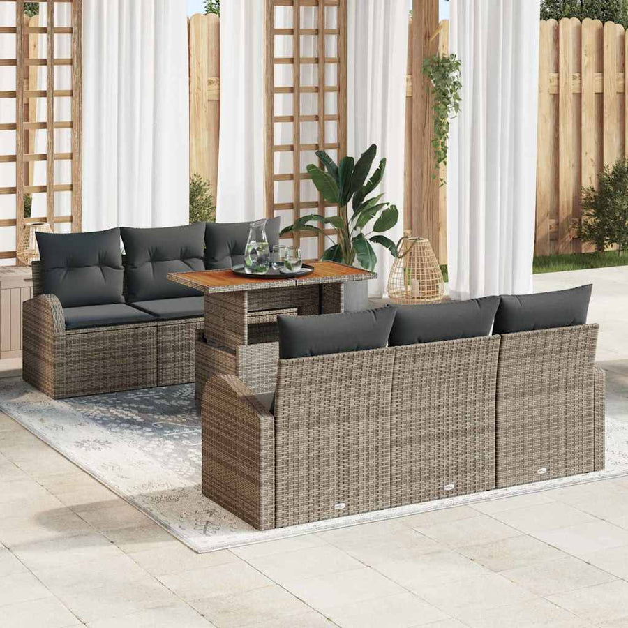 Tuin Sofa Set met opslag 7 pcs Grijs Poly riet