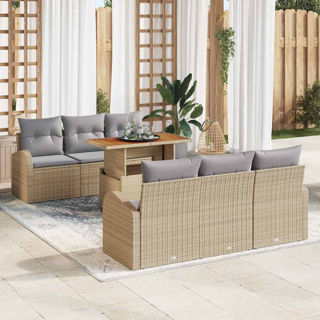Tuin Sofa Set met opslag 7 pcs Beige Poly riet