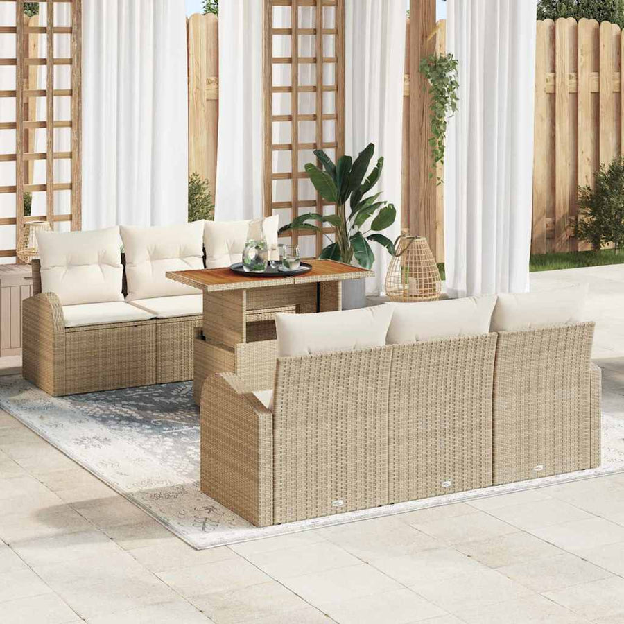 Tuin Sofa Set met opslag 7 pcs Beige Poly riet