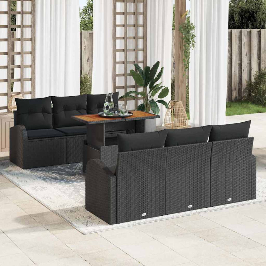 Tuin Sofa Set met opslag 7 pcs Zwart Poly riet