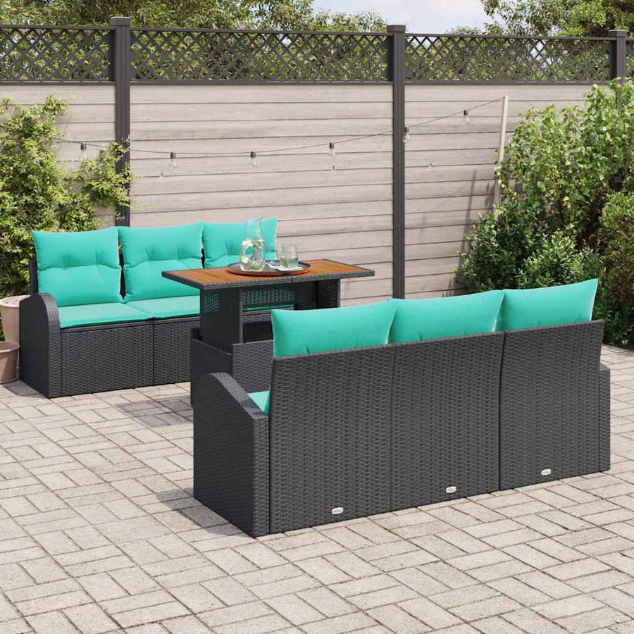 Tuin Sofa Set met opslag 7 pcs Zwart Poly riet