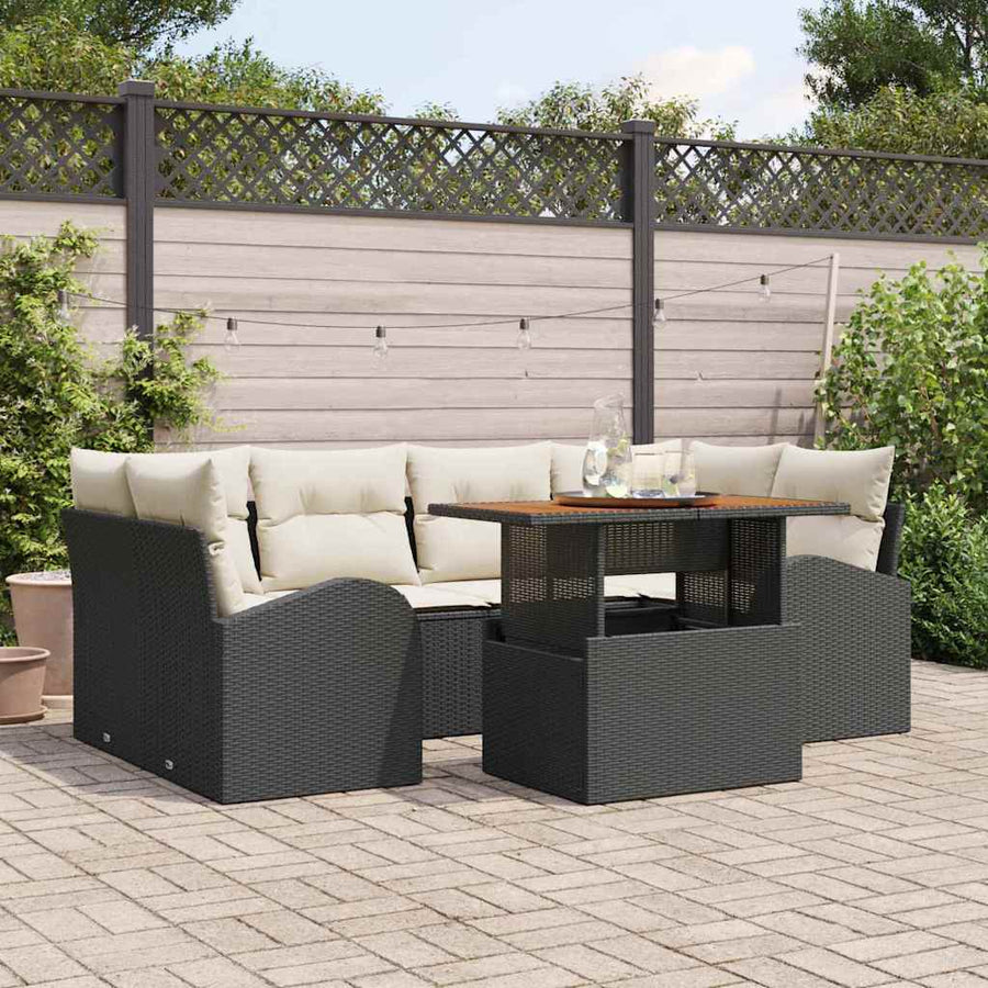 Tuin Sofa Set met opslag 7 pcs Zwart Poly riet