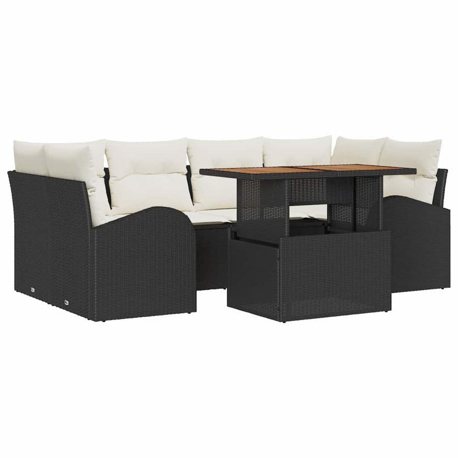 Tuin Sofa Set met opslag 7 pcs Zwart Poly riet