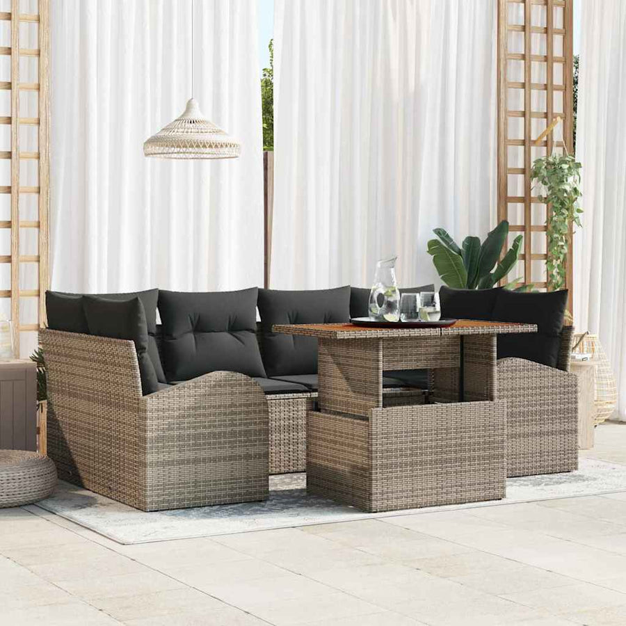 Tuin Sofa Set met opslag 7 pcs Grijs Poly riet