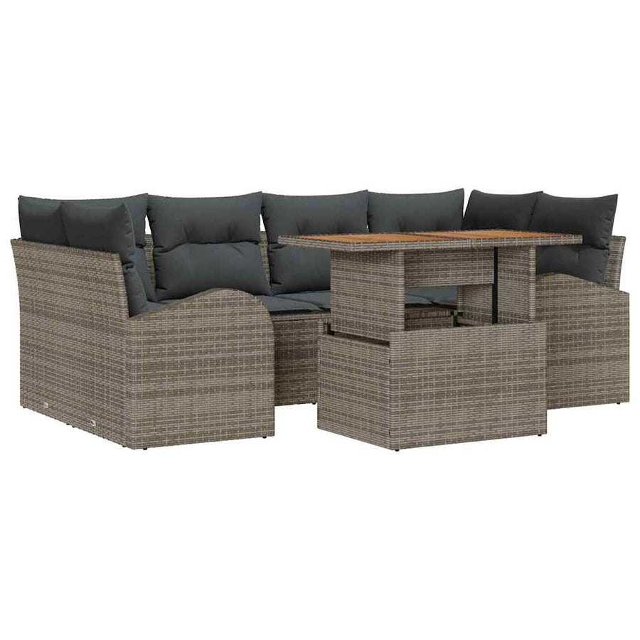 Tuin Sofa Set met opslag 7 pcs Grijs Poly riet