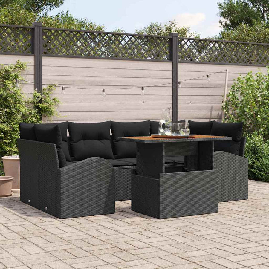 Tuin Sofa Set met opslag 7 pcs Zwart Poly riet