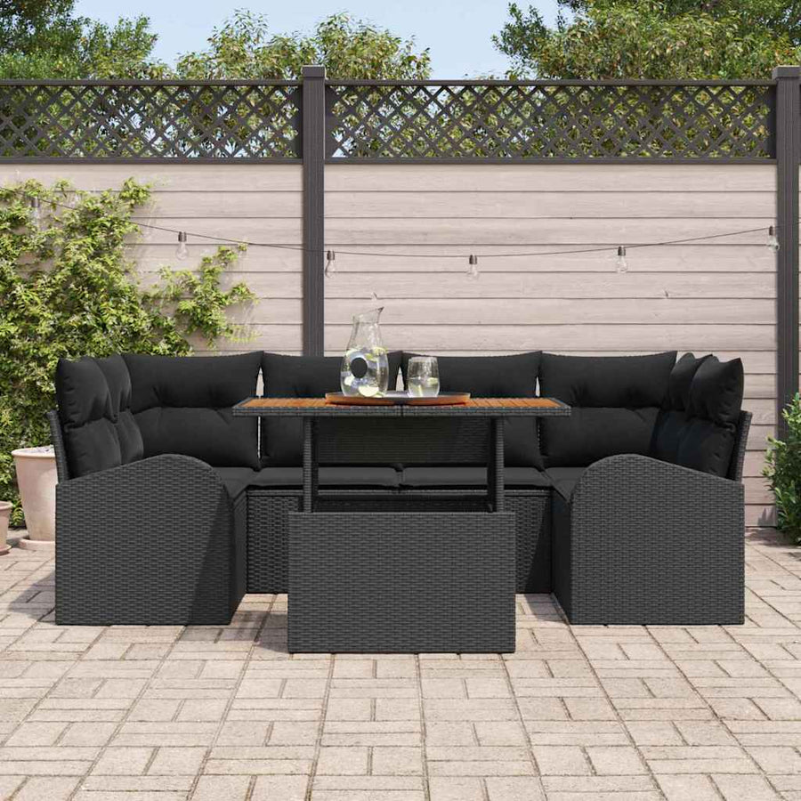 Tuin Sofa Set met opslag 7 pcs Zwart Poly riet