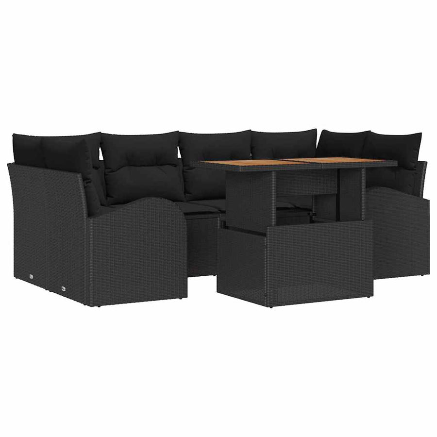 Tuin Sofa Set met opslag 7 pcs Zwart Poly riet