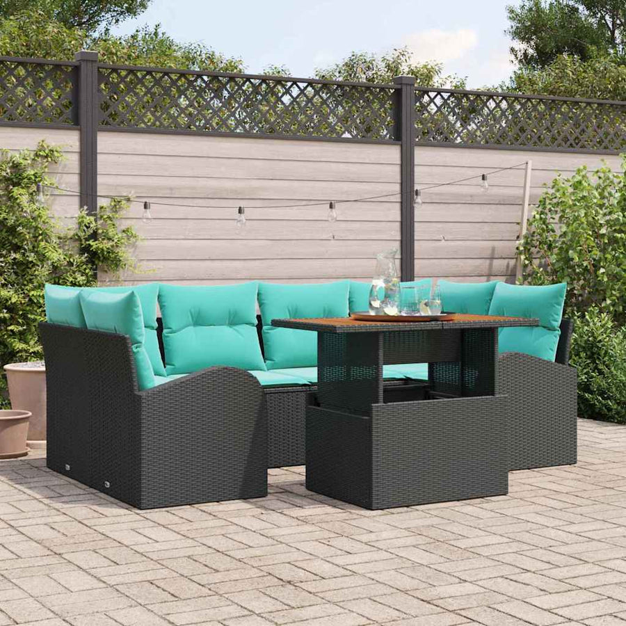 Tuin Sofa Set met opslag 7 pcs Zwart Poly riet