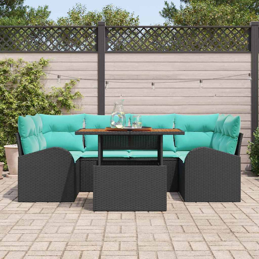 Tuin Sofa Set met opslag 7 pcs Zwart Poly riet