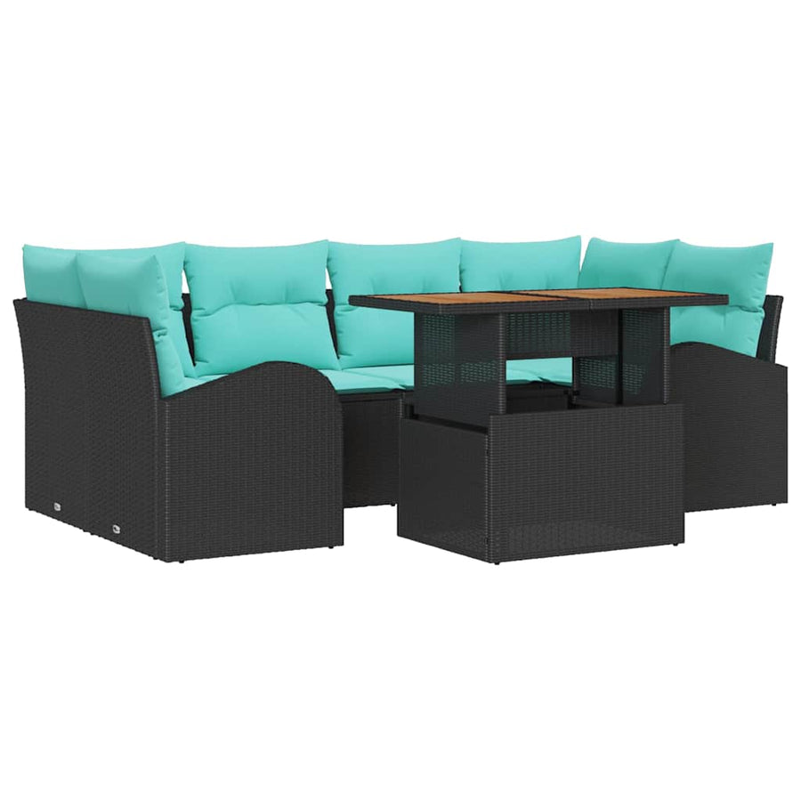 Tuin Sofa Set met opslag 7 pcs Zwart Poly riet