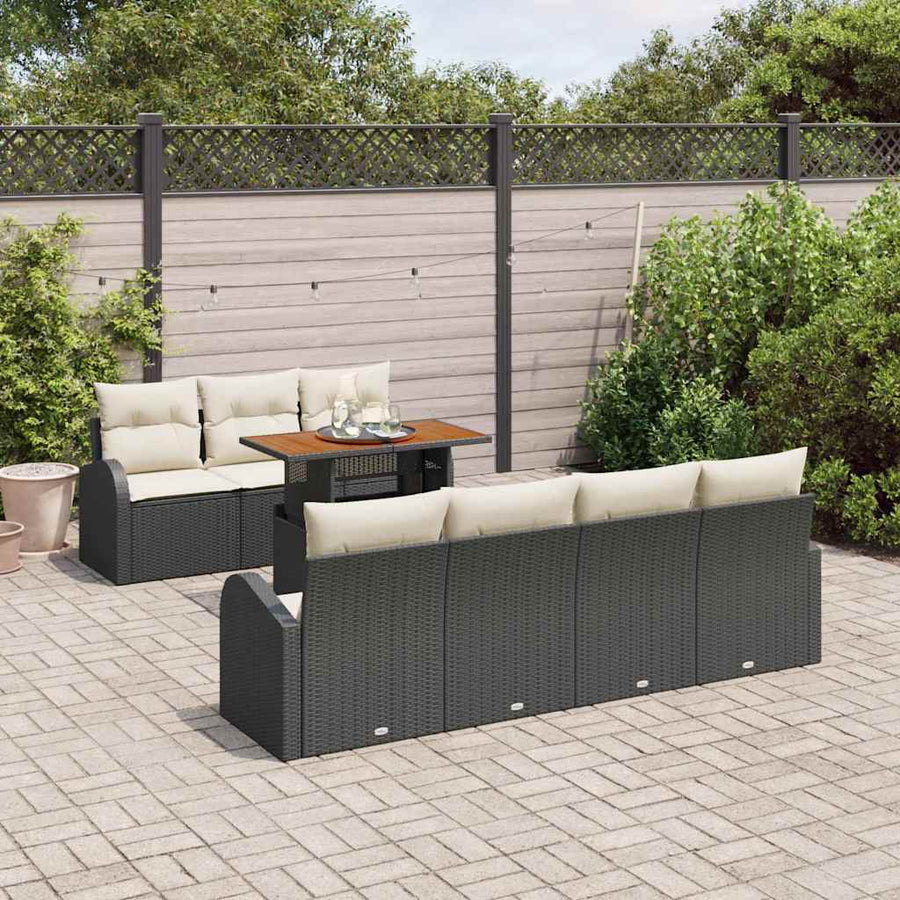 Tuin Sofa Set met opslag 8 pcs Zwart Poly riet