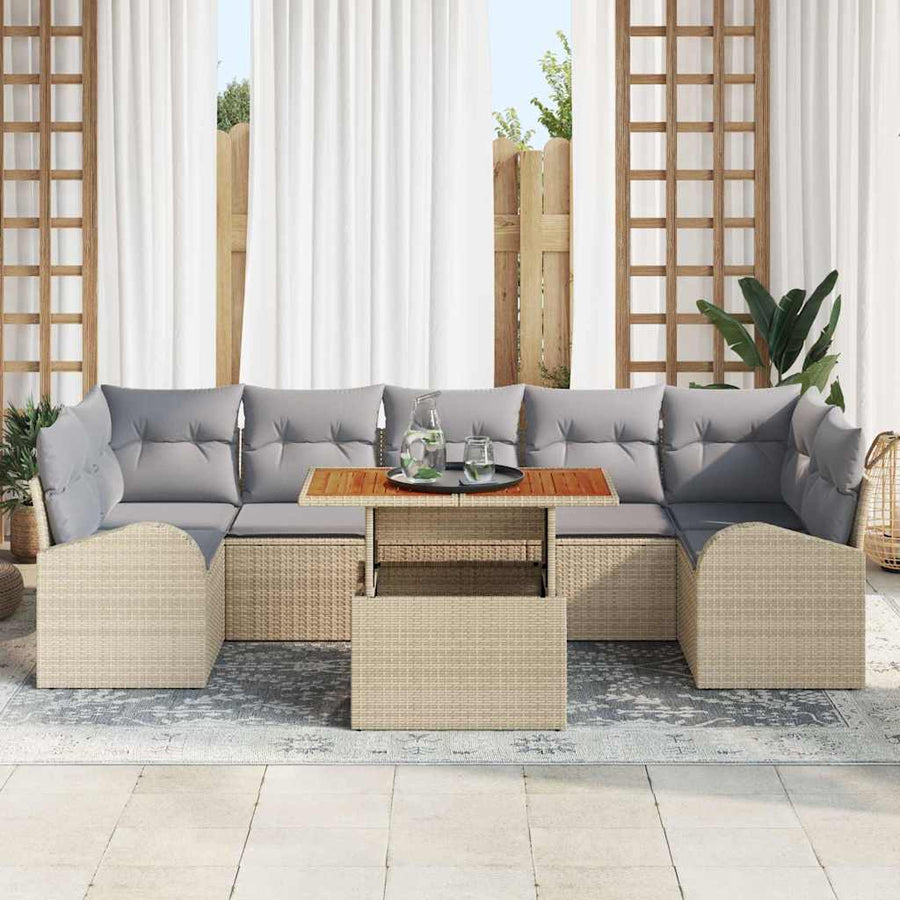 Tuin Sofa Set met opslag 8 pcs Beige Poly riet
