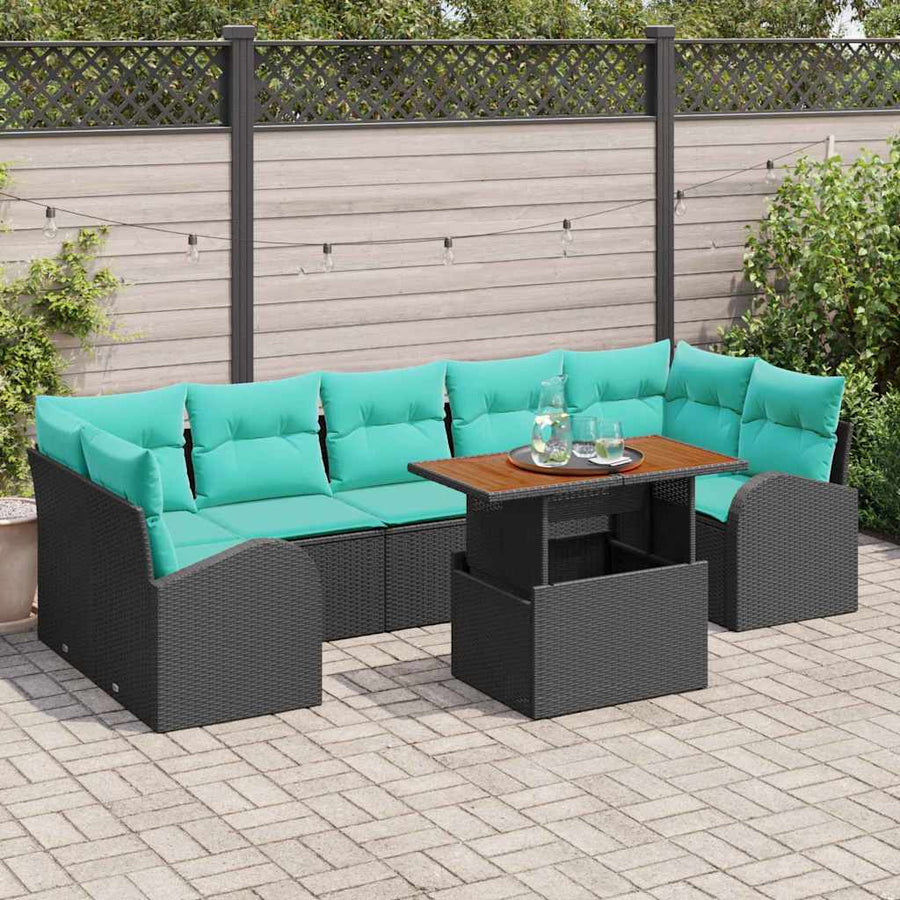 Tuin Sofa Set met opslag 8 pcs Zwart Poly riet