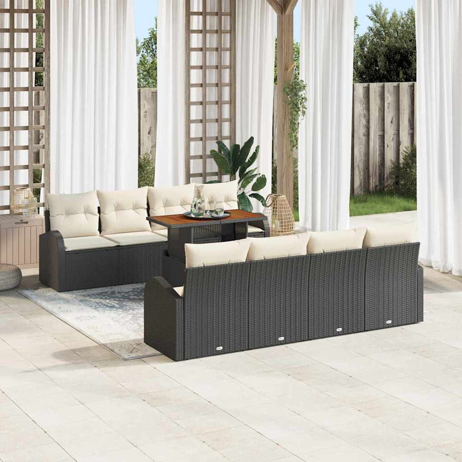 Tuin Sofa Set met opslag 9 pcs Zwart Poly riet
