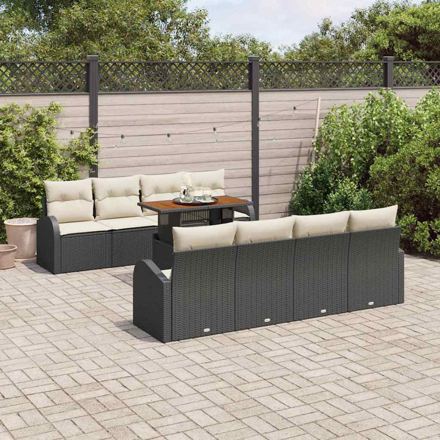 Tuin Sofa Set met opslag 9 pcs Zwart Poly riet