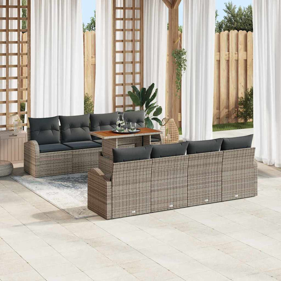Tuin Sofa Set met opslag 9 pcs Grijs Poly riet