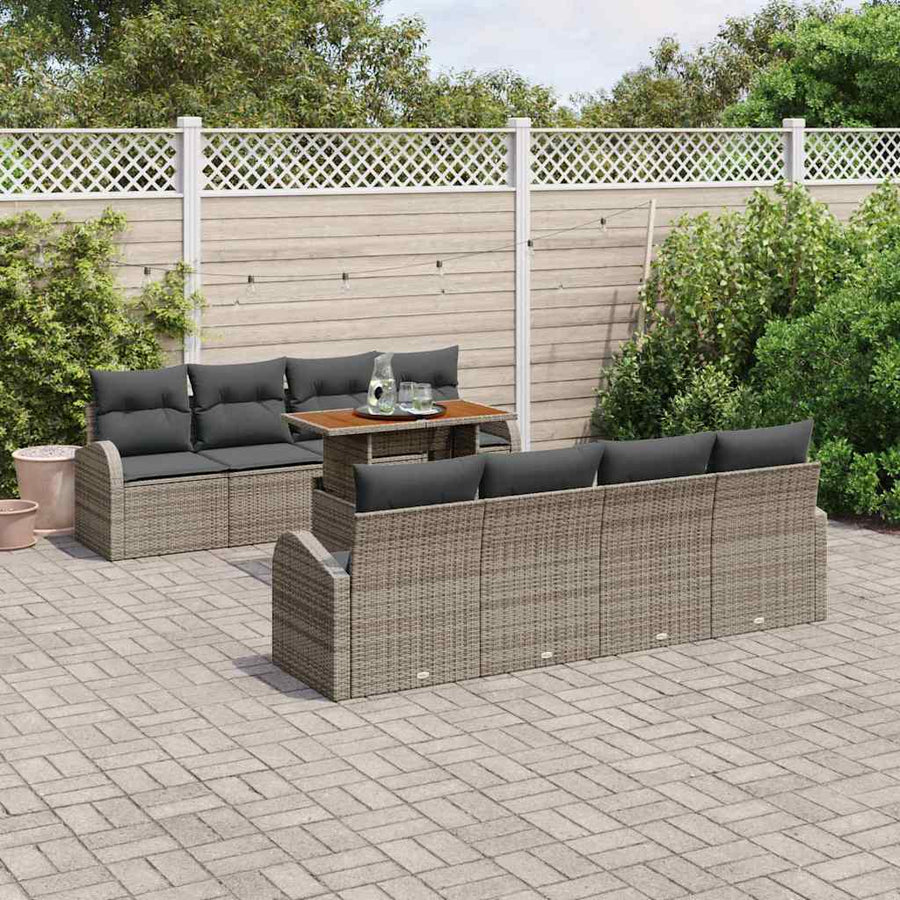 Tuin Sofa Set met opslag 9 pcs Grijs Poly riet