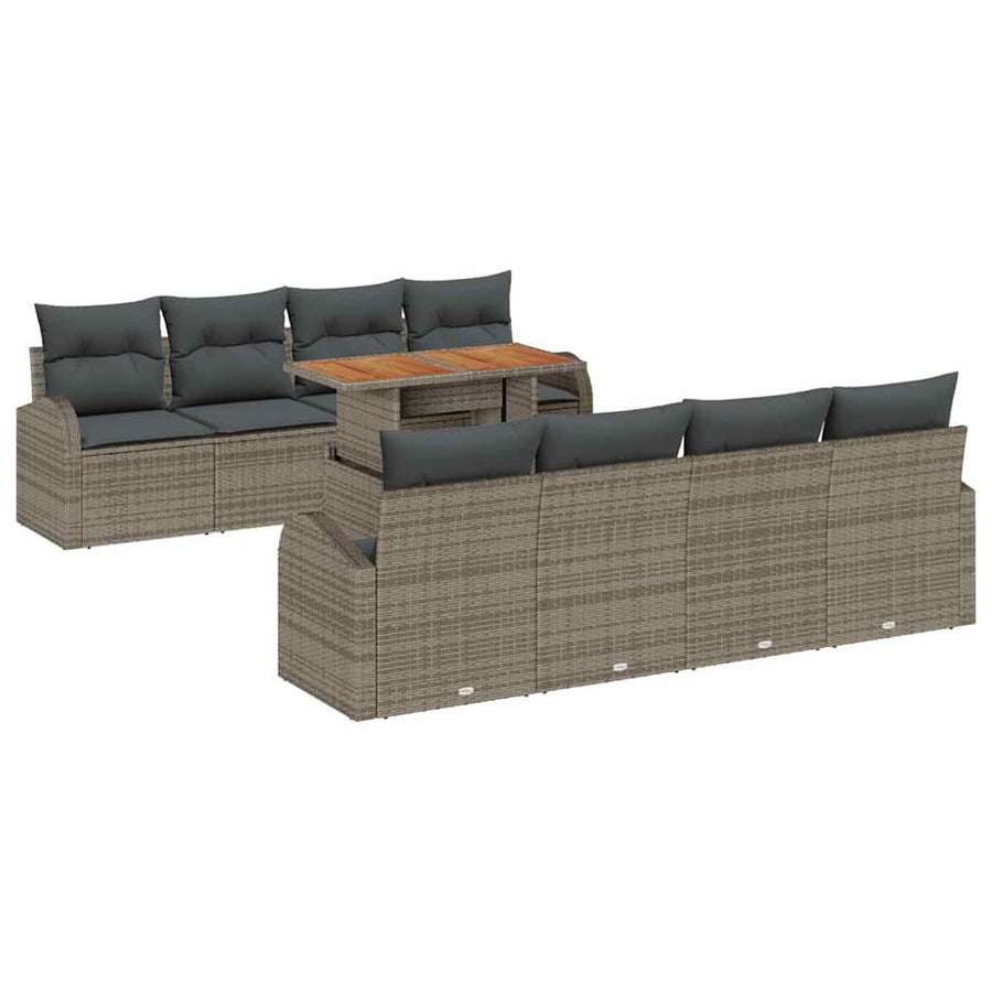 Tuin Sofa Set met opslag 9 pcs Grijs Poly riet