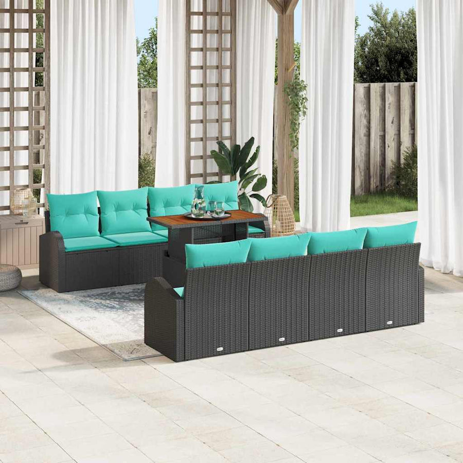 Tuin Sofa Set met opslag 9 pcs Zwart Poly riet