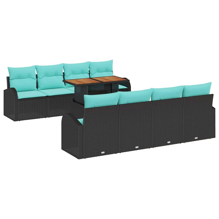 Tuin Sofa Set met opslag 9 pcs Zwart Poly riet