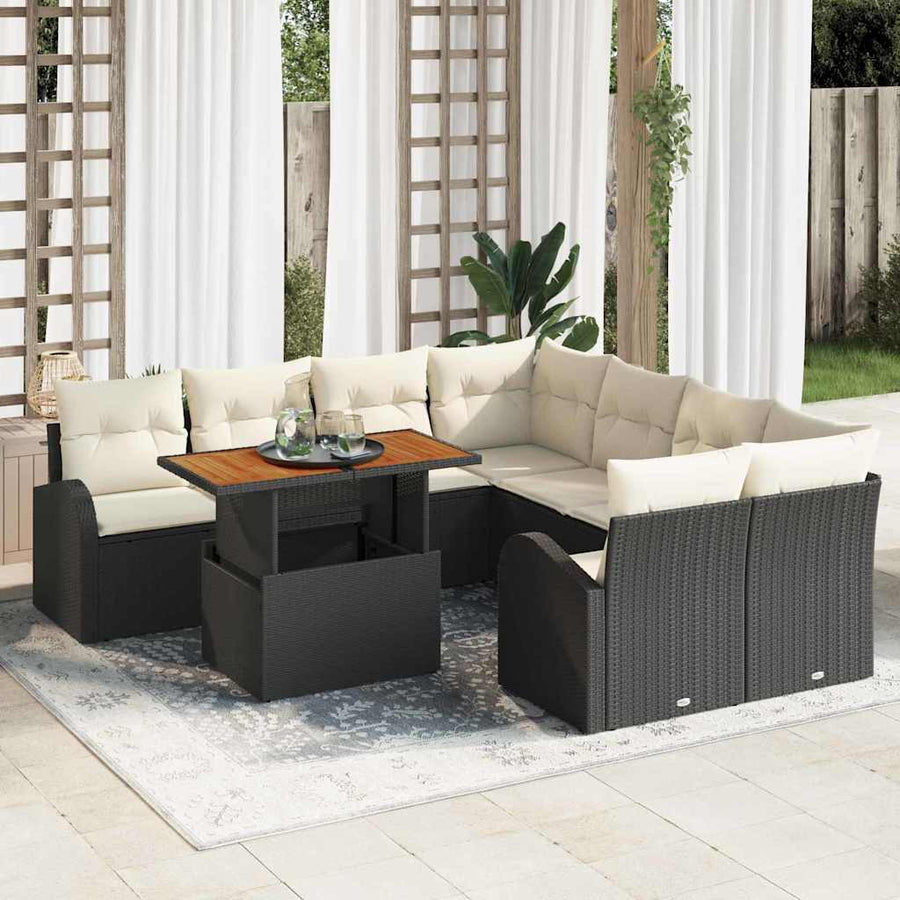 Tuin Sofa Set met opslag 9 pcs Zwart Poly riet