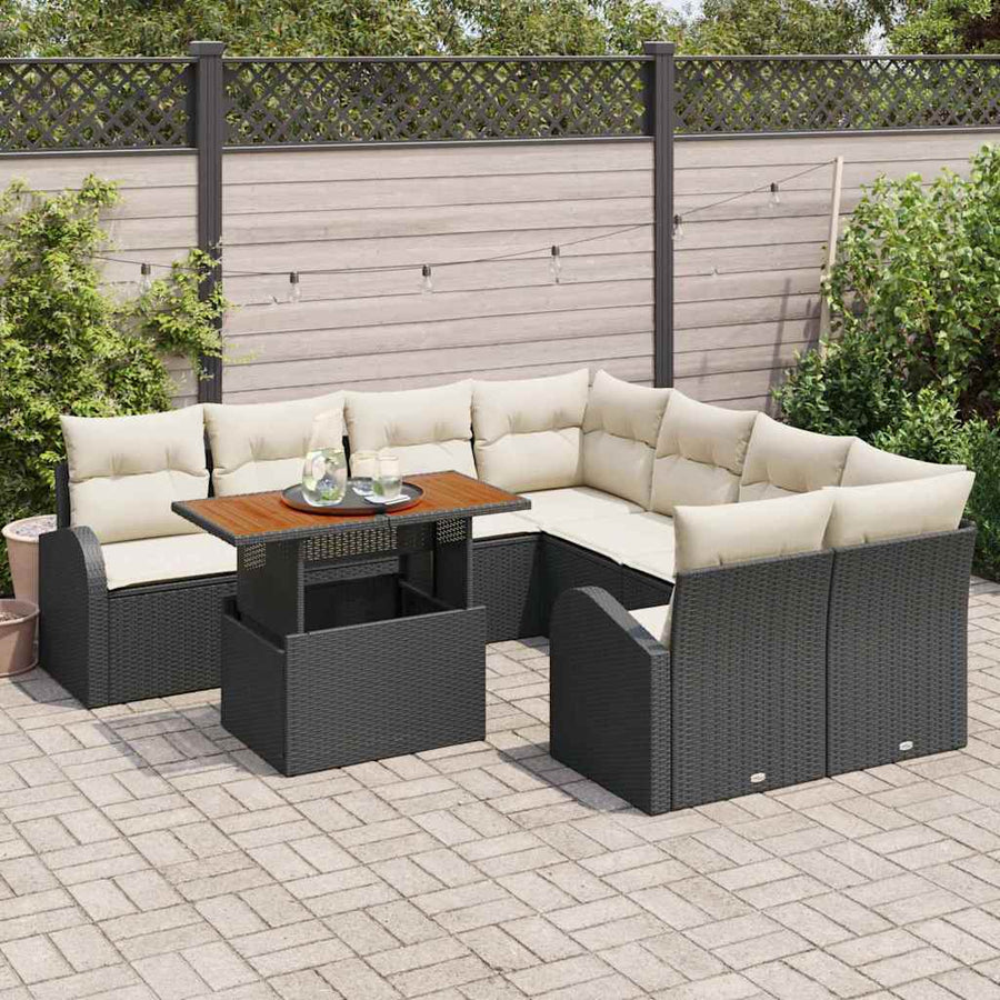 Tuin Sofa Set met opslag 9 pcs Zwart Poly riet