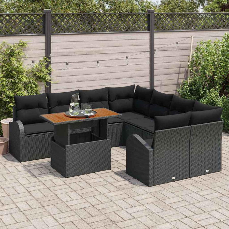 Tuin Sofa Set met opslag 9 pcs Zwart Poly riet
