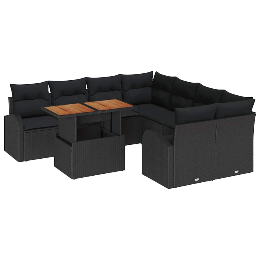 Tuin Sofa Set met opslag 9 pcs Zwart Poly riet