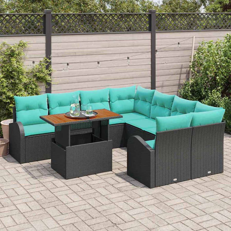 Tuin Sofa Set met opslag 9 pcs Zwart Poly riet
