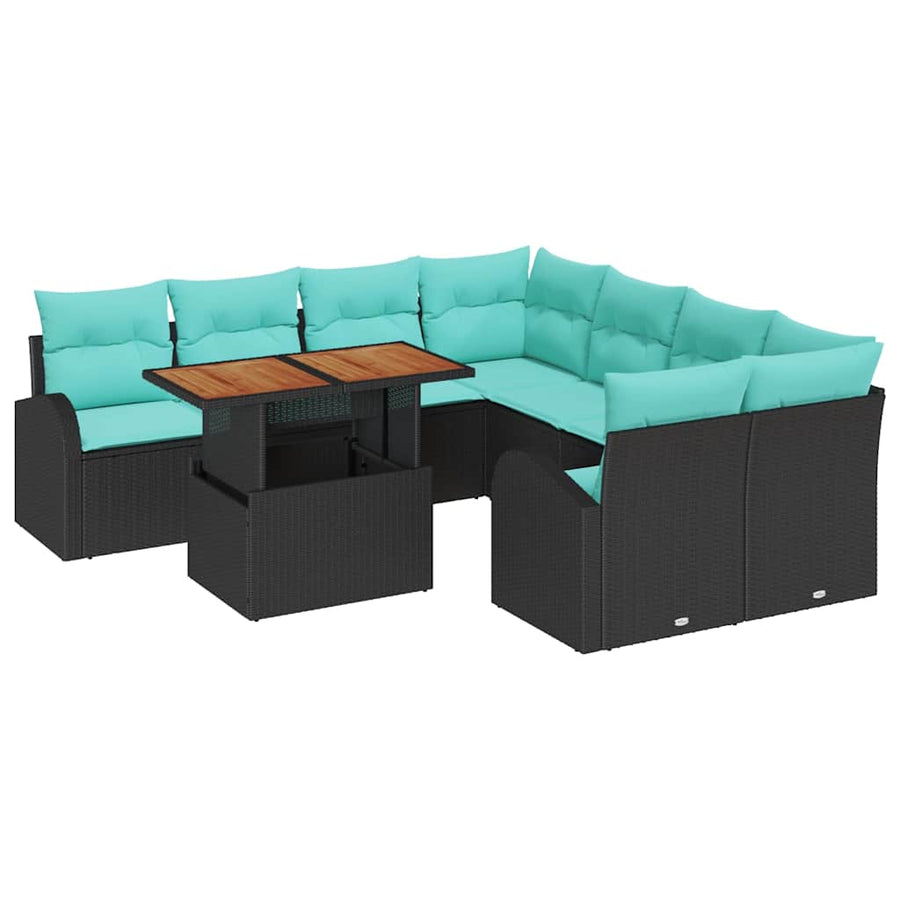 Tuin Sofa Set met opslag 9 pcs Zwart Poly riet