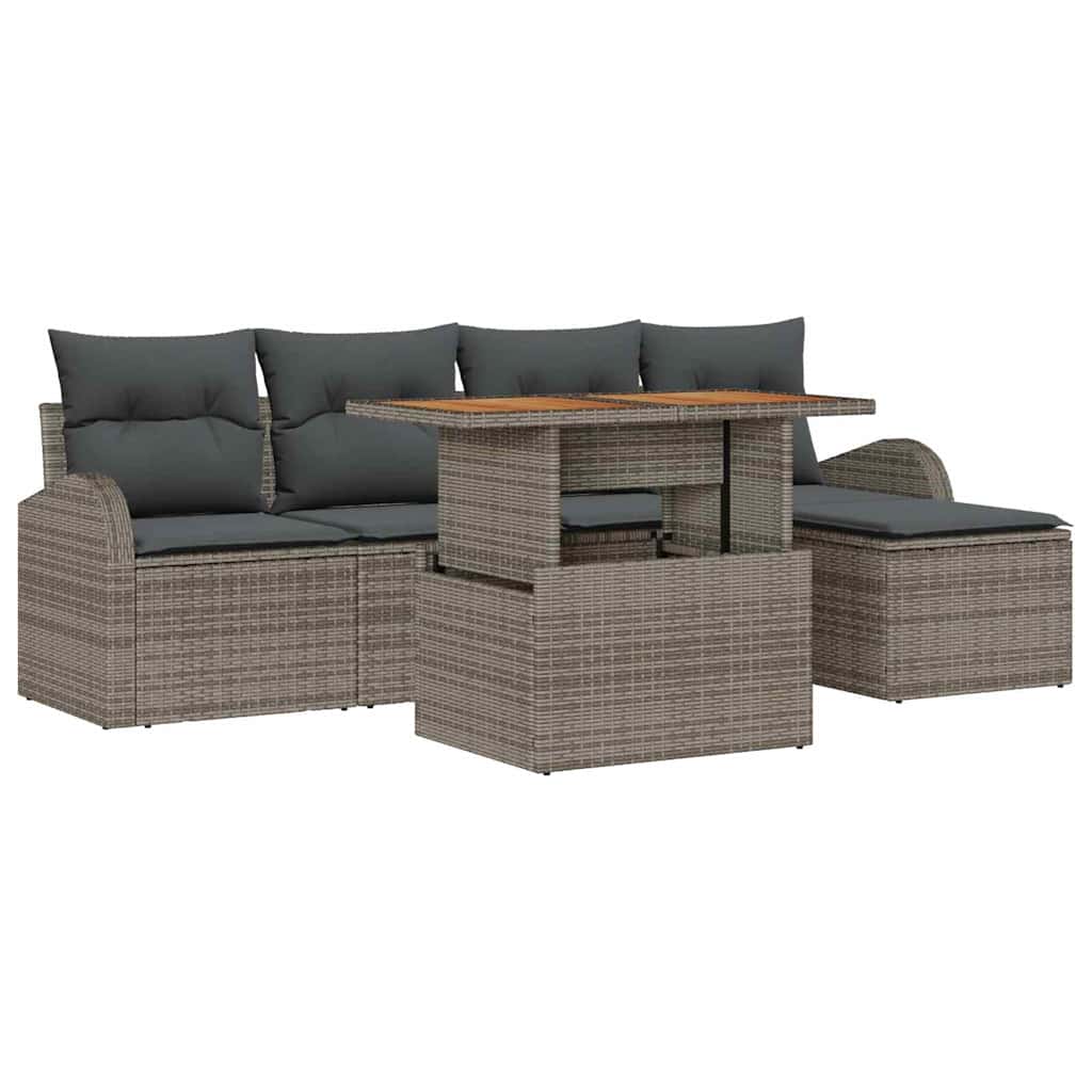Tuin Sofa Set met opslag 6 pcs Grijs Poly riet