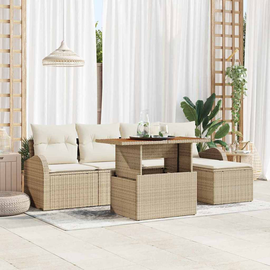 Tuin Sofa Set met opslag 6 pcs Beige Poly riet