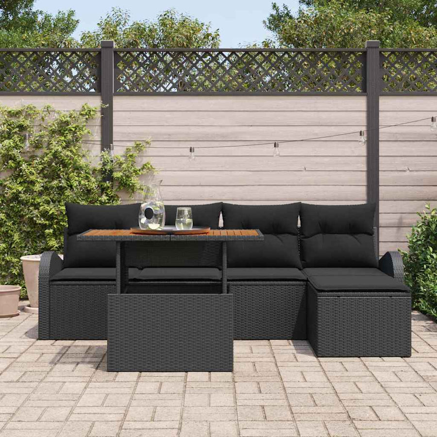 Tuin Sofa Set met opslag 6 pcs Zwart Poly riet