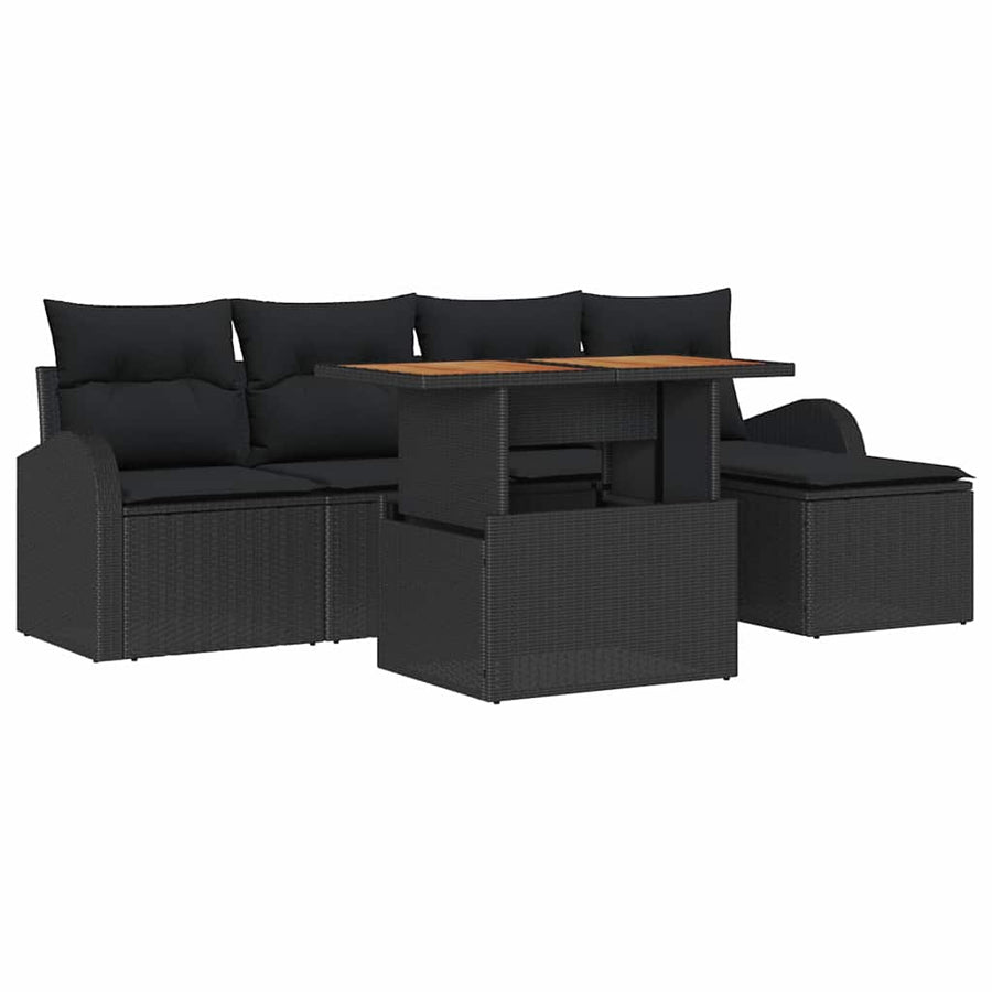 Tuin Sofa Set met opslag 6 pcs Zwart Poly riet
