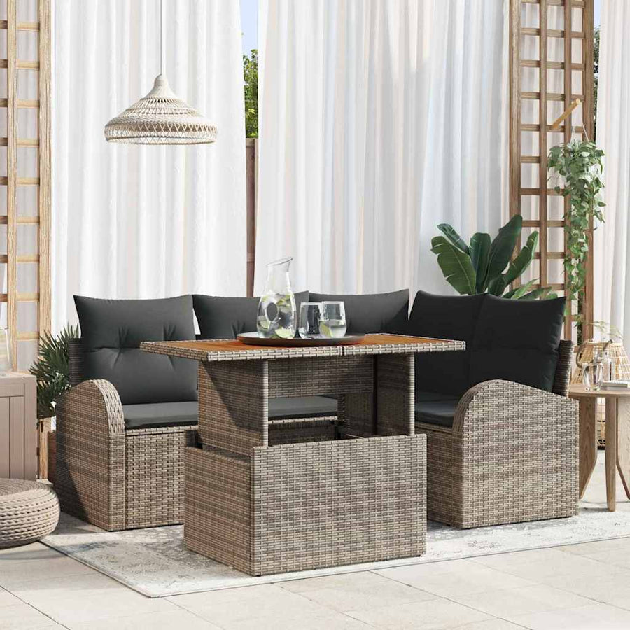 Tuin Sofa Set met opslag 5 pcs Grijs Poly riet