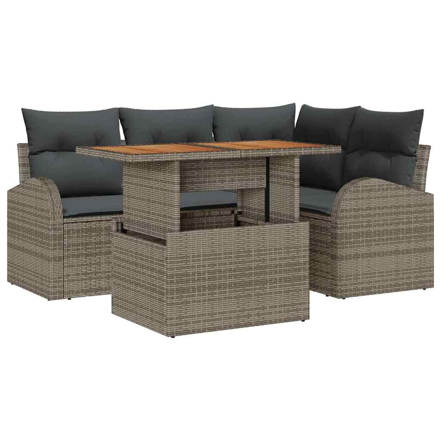 Tuin Sofa Set met opslag 5 pcs Grijs Poly riet