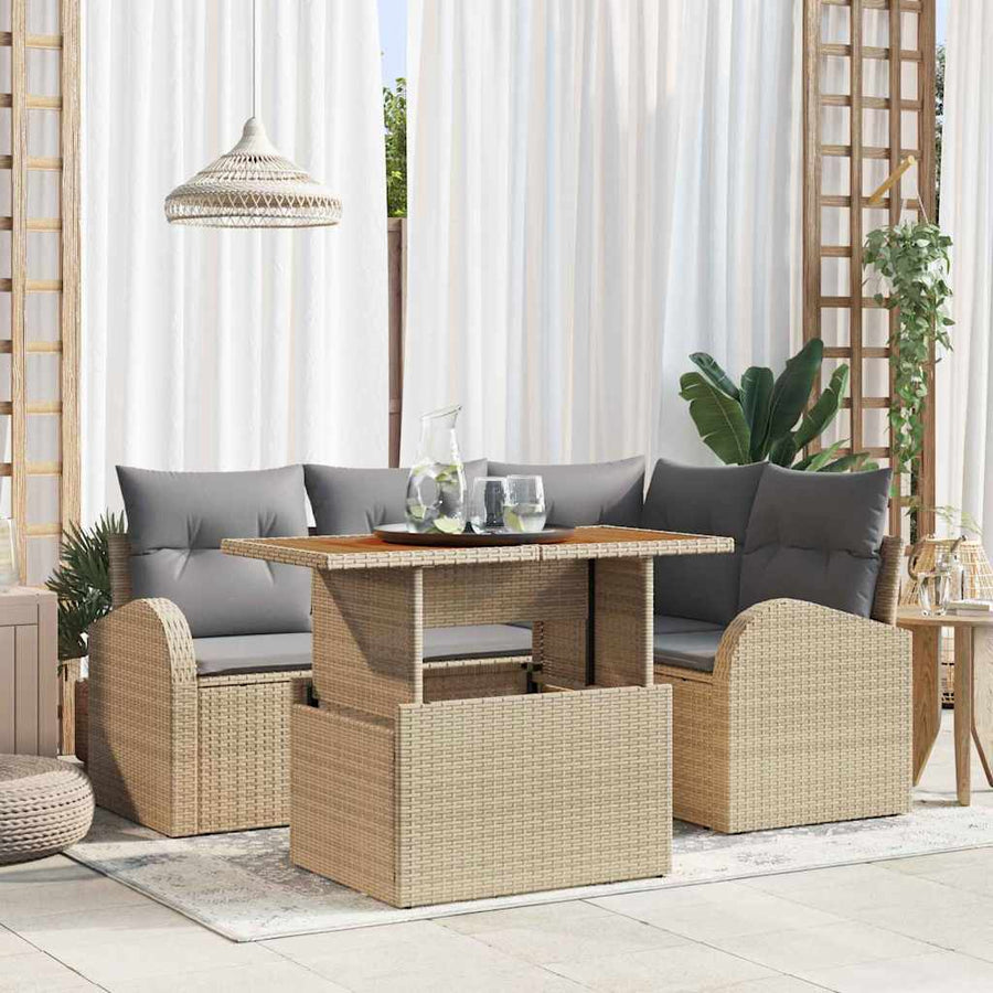 Tuin Sofa Set Met Opslag 5 Pcs Poly Riet beige en lichtgrijs