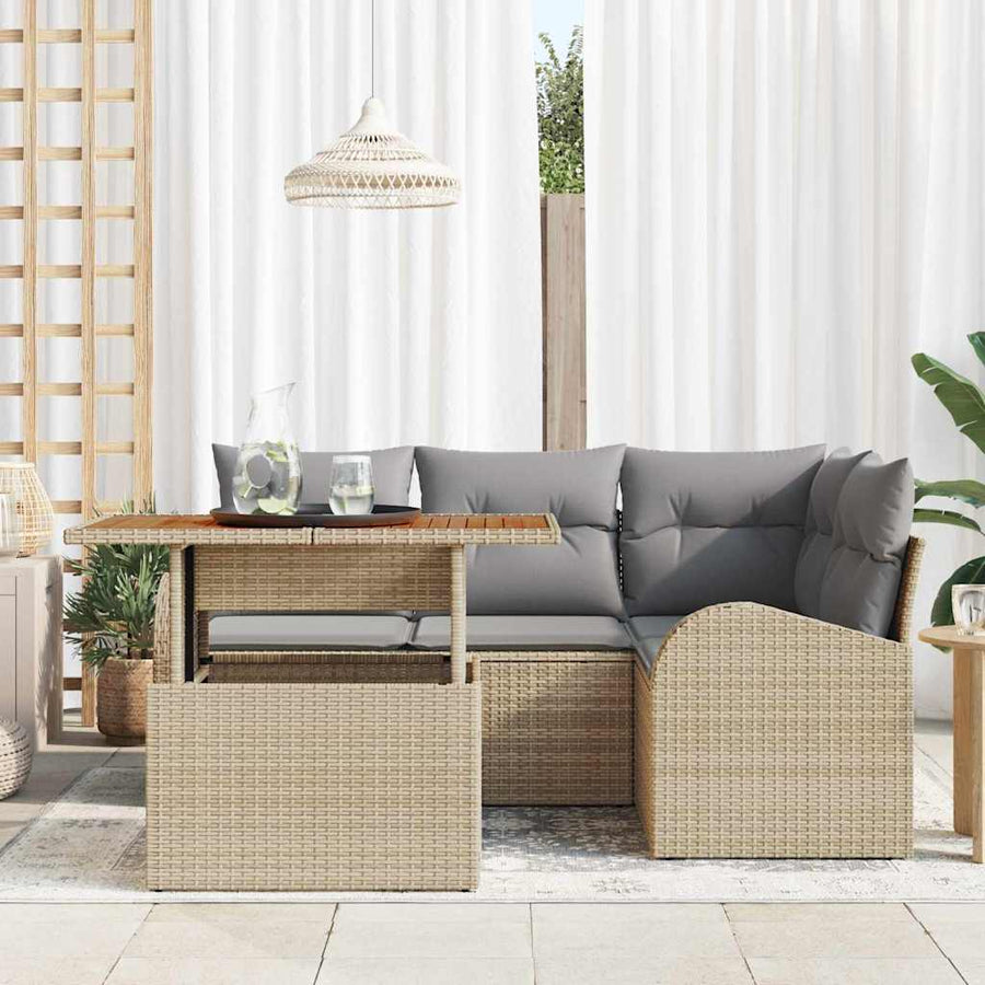 Tuin Sofa Set Met Opslag 5 Pcs Poly Riet beige en lichtgrijs